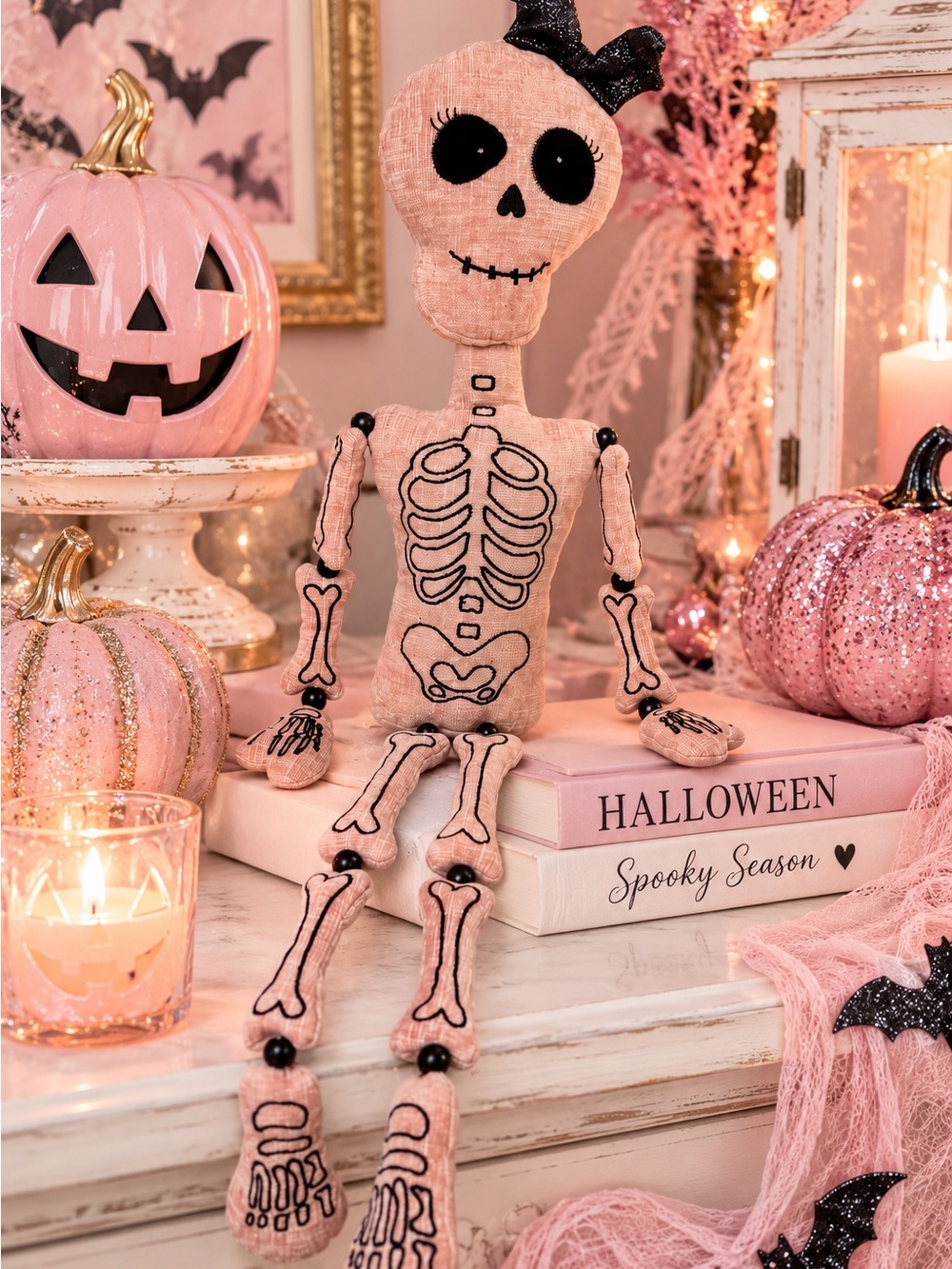 Halloween Pink skull Decorative Skeleton Doll decor
